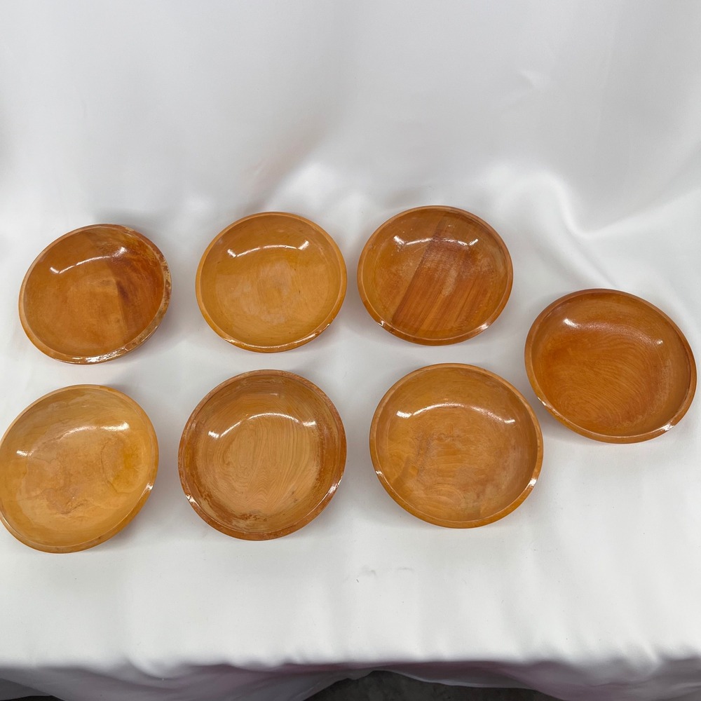 Woodpecker Woodware Hand Made Japan Wood Snack Bowls 6 Inch Vintage Set of 7